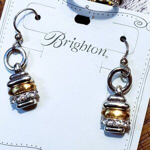 NWT Brighton Charlotte French Two-Tone Crystal Earrings Mixed Metal Silver Gold